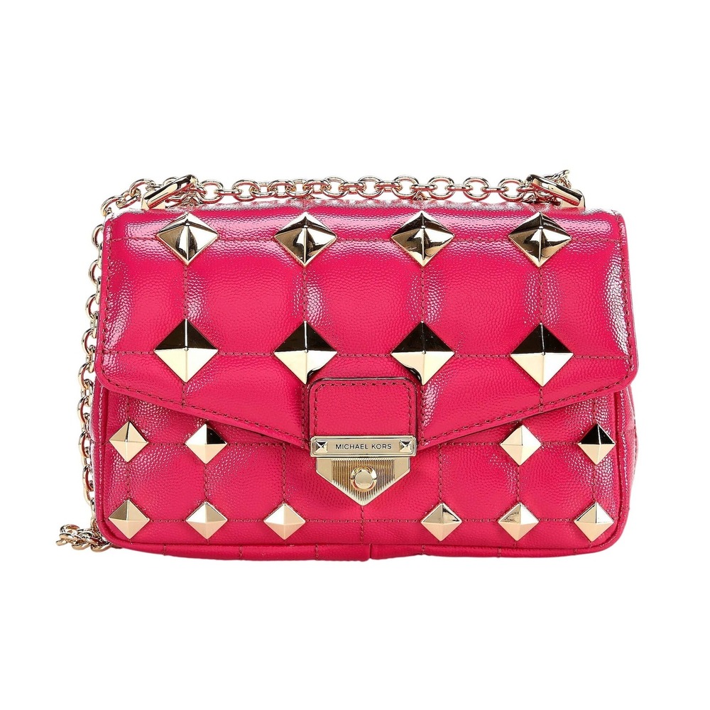 NEW Michael Kors Soho Chain Studded Quilted‎ Shoulder Crossbody Bag Wild Berry